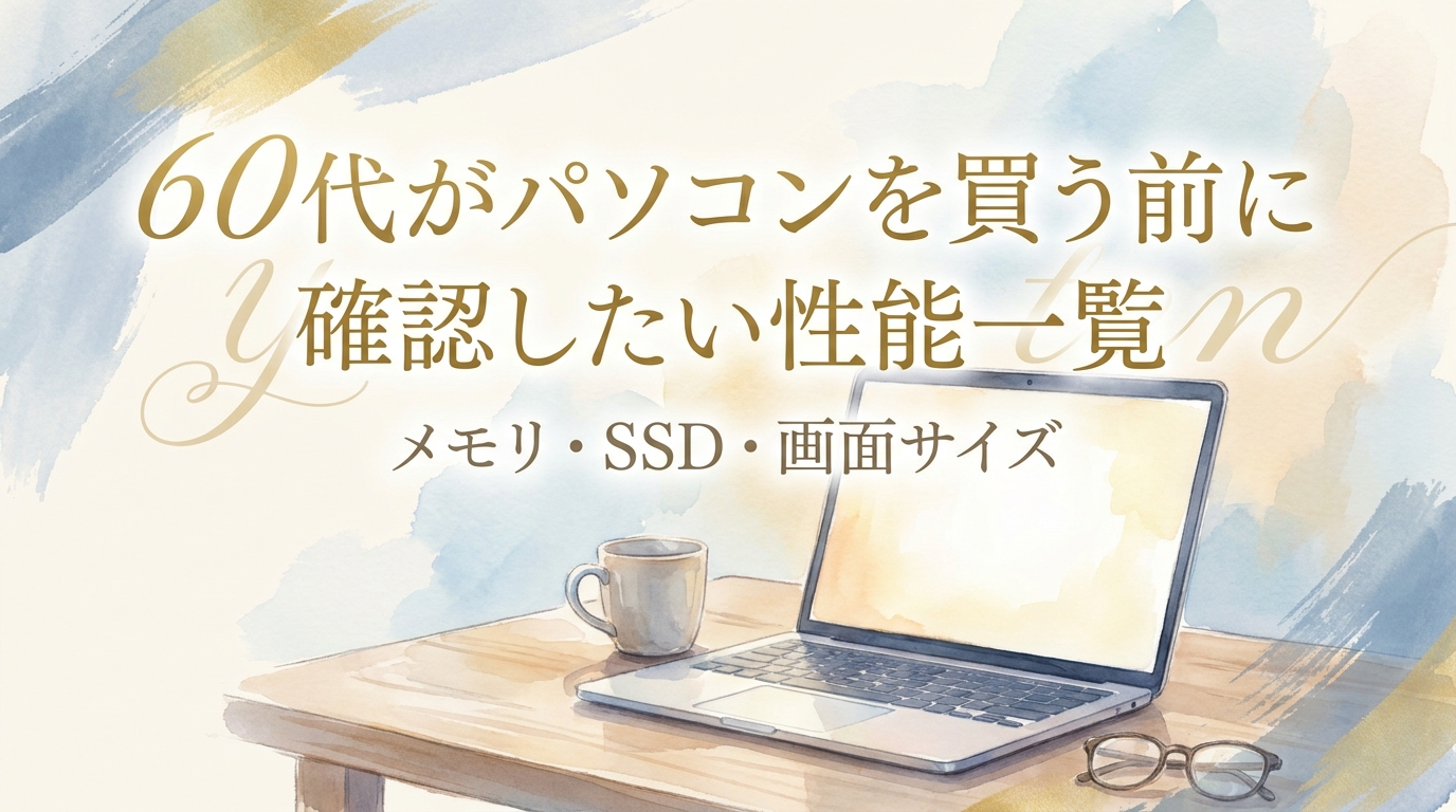 60代がパソコンを買う前に確認したい性能一覧|メモリ・SSD・画面サイズ