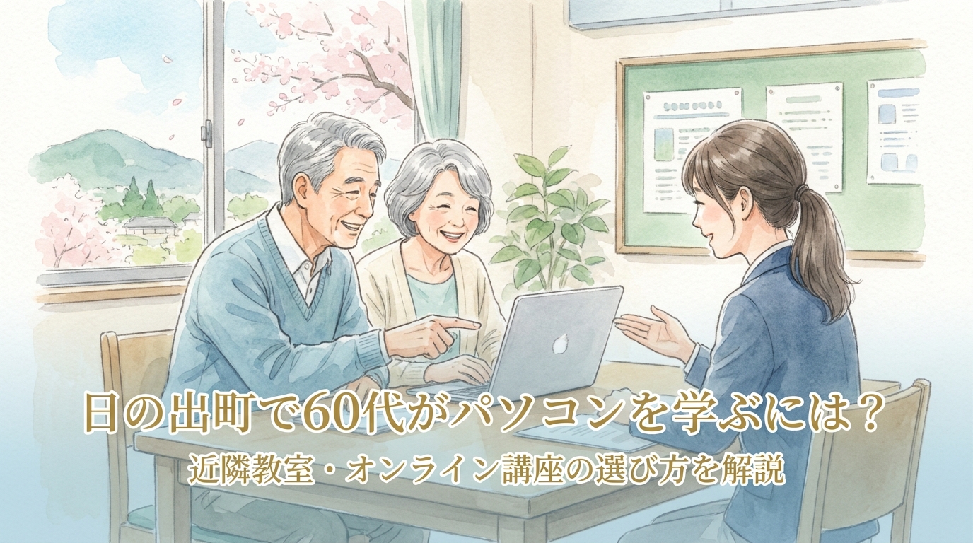 日の出町で60代がパソコンを学ぶには?近隣教室・オンライン講座の選び方を解説