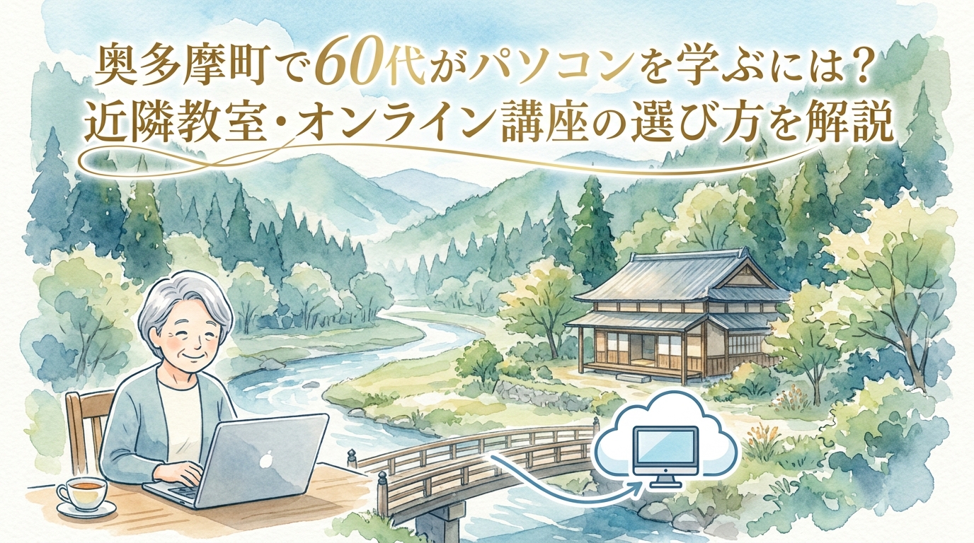 奥多摩町で60代がパソコンを学ぶには?近隣教室・オンライン講座の選び方を解説