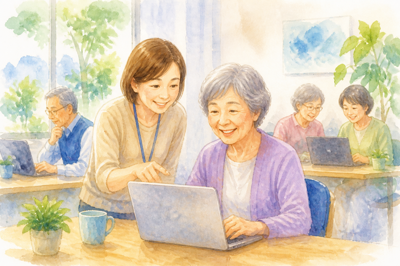60代の方にはシニア向け少人数教室か個別指導型が向いています